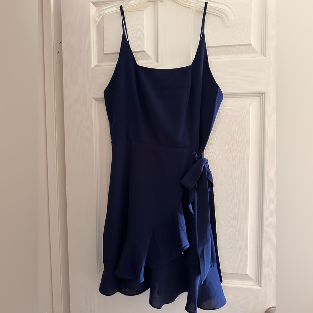 Navy Spaghetti Strap Faux-Wrap Sundress
